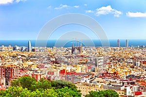 Panorama on Barcelona city from Montjuic castle.