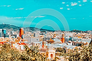 Panorama on Barcelona city from Montjuic castle.Catalonia. Spain