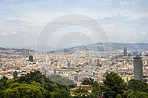 Panorama on Barcelona city from Montjuic hill, Spain