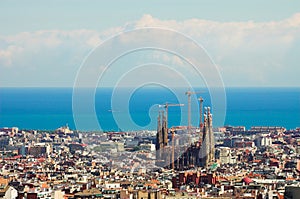 Panorama from Barcelona City from Park Guell by Gaudi photo