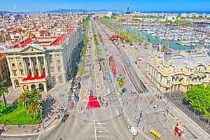 Panorama of Barcelona from the monument to Christopher Columbus.