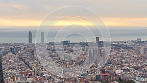 Panorama of Barcelona timelapse, Spain, viewed from the Bunkers of Carmel