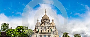 Panorama of Basilica of the Sacred Heart at Montmartre hill in Paris, France