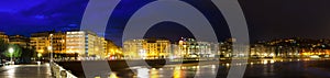 Panorama of Bay of La Concha in night. San Sebastian