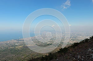 Panorama of Bay of Naples in Italy from Vesuvius