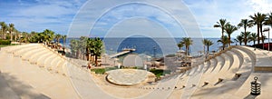 Panorama of the beach and amphitheatre at luxury hotel