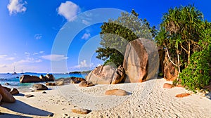 Panorama of beach Anse Lazio, Seychelles