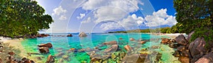 Panorama of beach Anse Lazio at Seychelles