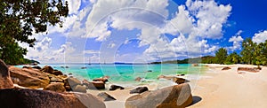 Panorama of beach Anse Lazio, Seychelles photo