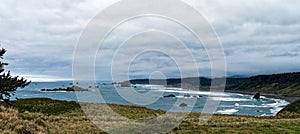 Panorama of the beach at Cape Blanco State Park, Oregon, USA