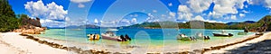 Panorama of beach on island Curieuse at Seychelles