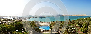 Panorama of beach with a view on Jumeirah Palm