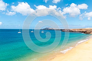 Panorama of beautiful beach and tropical sea of Lanzarote. Canaries photo