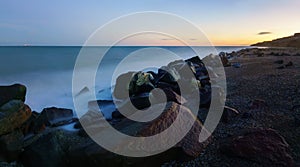 Panorama of beautiful Black sea landscape with stones