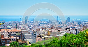 Panorama of beautiful city Barcelona, Catalonia, Spain.  Cityscape of Barcelona