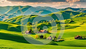 Panorama of Beautiful Countryside of Romania: Sunlit Splendor