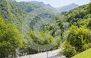panorama of beautiful countryside sunny afternoon. wonderful springtime landscape in mountains.