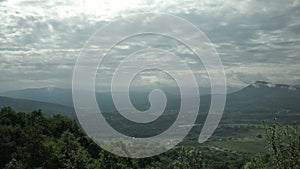 Panorama of beautiful countryside view from mountain to valley in the morning