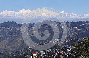 panorama of beautiful darjeeling hill station and snowcapped mount kangchenjunga photo