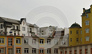 Panorama of beautiful houses, newly built modern family houses. City street on a sunny day