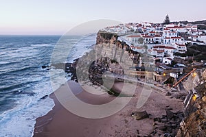 beautiful houses on a rocky cliff at the coastal village of Azenhas Do Mar. Portugal photo
