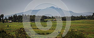 Panorama of a beautiful landscape overlooking Mount Kenya on a cloudy cloudy day