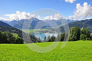 Panorama of beautiful mountain town Zell am See, Salzburger Land, Salzburg, Austria