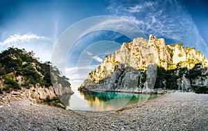 Panorama of beautiful nature of Calanques on the azure coast of