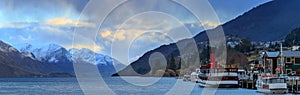 Panorama beautiful scenic of lake wakatipu queenstown south island new zealand