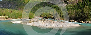 Panorama Of The Beautiful Wild River Jostedola In Jostedalsbreen National Park