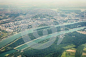Panorama of Belgrade with a view from the plane
