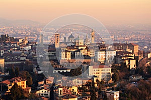 Panorama of Bergamo City, Sunset, Lombardy Italy