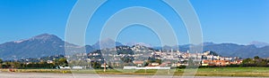 Panorama of Bergamo city with the upper town Citta Alta, Italy