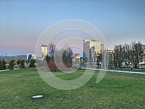 Panorama of the big city. Modern high-rise architecture. Skyscrapers