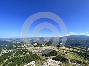 panorama from the Bismantova stone to Castelnovo Monti Reggio Emilia in summer day photo
