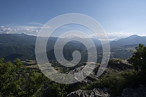 panorama from the Bismantova stone to Castelnovo Monti Reggio Emilia in summer day photo