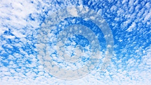 Panorama of the blue sky with fleecy clouds