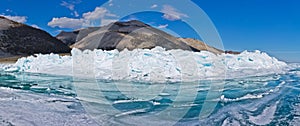 Panorama blue water of Lake Baikal hummocks