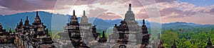 Panorama from Borobudur, 9th-century Buddhist Temple in Magelang Indonesia