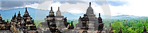 Panorama from the Borobudur Temple in central Java in Indonesia.