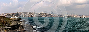 Panorama of the Bosphorus and Istanbul`s Besiktas and Taksim  districts on a sunny day. Turkey photo
