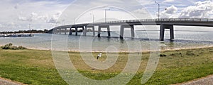 Panorama of bridge leading to Phillip Island