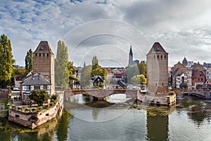 Panorama of bridge Ponts Couverts, Strasbourg