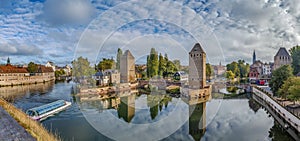 Panorama of bridge Ponts Couverts, Strasbourg