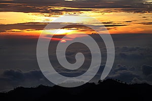 Panorama of Bromo volcano at sunrise, East Java, Indonesia