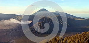 Panorama of Bromo volcano at sunrise, East Java, Indonesia