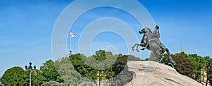 Panorama of the bronze horseman in St. Petersburg