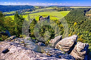 Panorama of Broumov Highlands region in Czech Republic