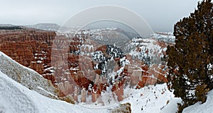 Panorama of Bryce Canyon in Utah on cloudy winter day