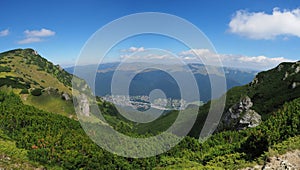 Panorama with Bucegi Mountains and Prahova Valley in Romania photo